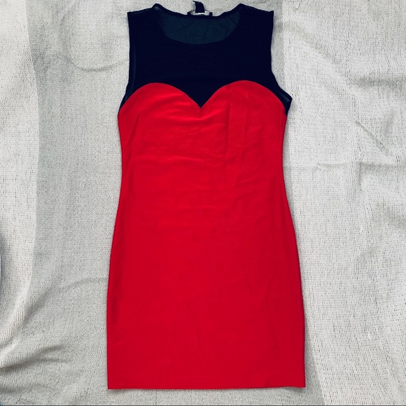 Forever 21 Dresses Forever 2 Red Bodycon Dress With Black Mesh Poshmark